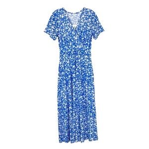 Auselily Women's NWT V-Neck Maxi Fit & Flare Dress Size S-M Blue White Floral